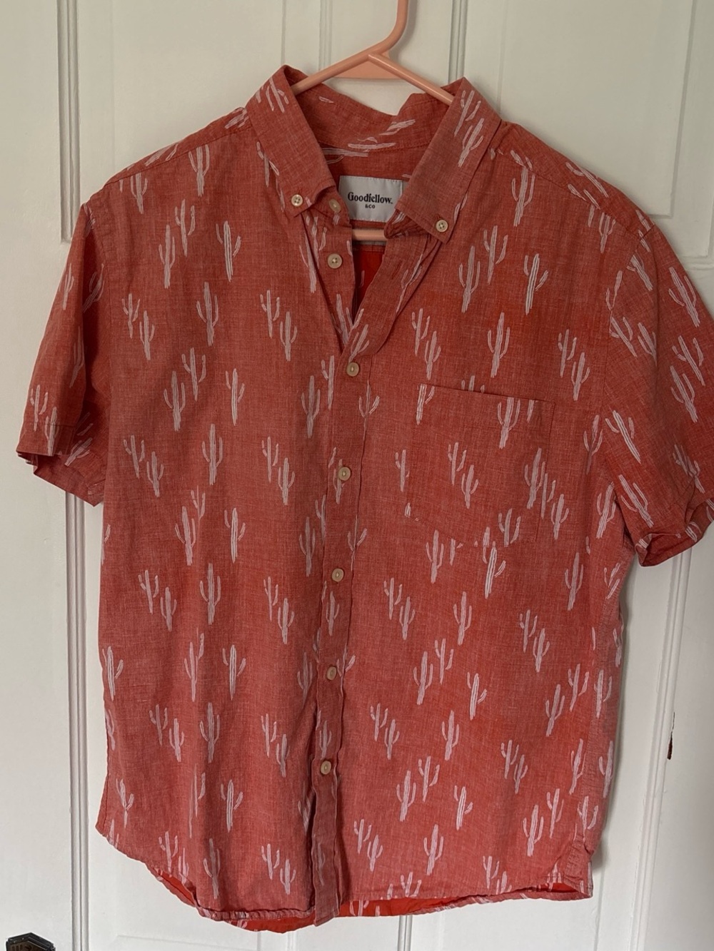 Goodfellow & Co Rust Orange Short-Sleeve Button-Down with White Cactus Print